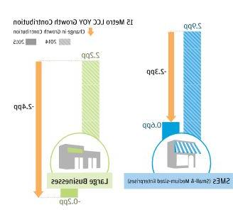 Bar graph describes about 15 Metro LCC 按业务规模划分的年增长率贡献